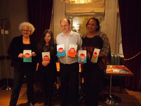 On November 1, 2012, Janice, Jodi, Terry and Sarah (from left to right) present "The Traveler's Handbooks" during a London Book Launch followed by the city's second Travel Massive PR & Blogger Event.