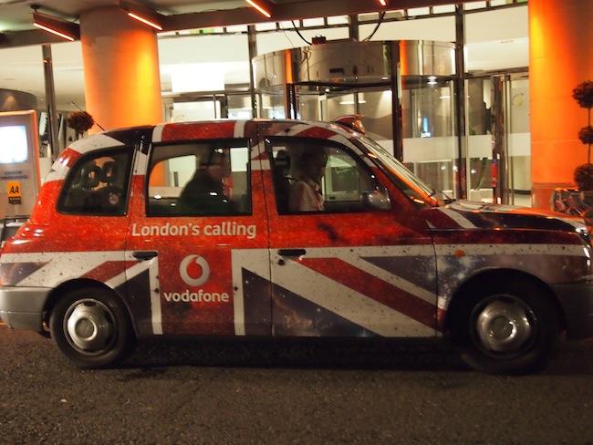 Outside, a cab is waiting ... and what a cab. Love this truly British one!