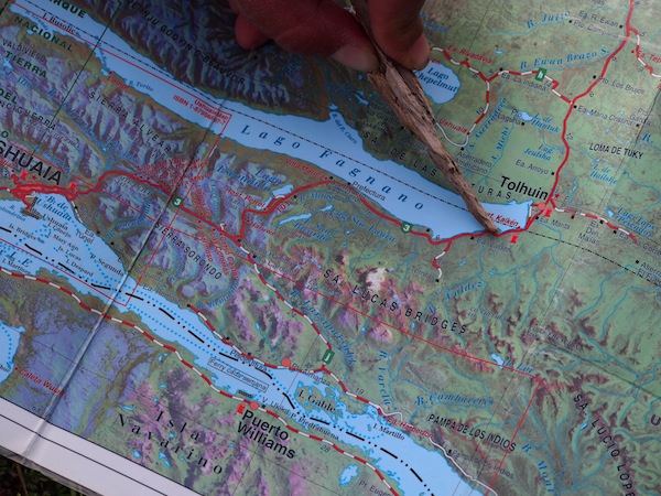 Knowing where to go: This map shows the area in and around Ushuaia and Tolhuin, at the southern tip of the island of Tierra del Fuego, separated from the continent through the Magellan Street.