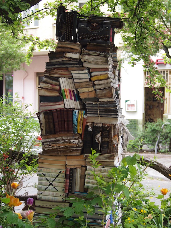 Second hand book tower in Berlin’s Neukölln district. 