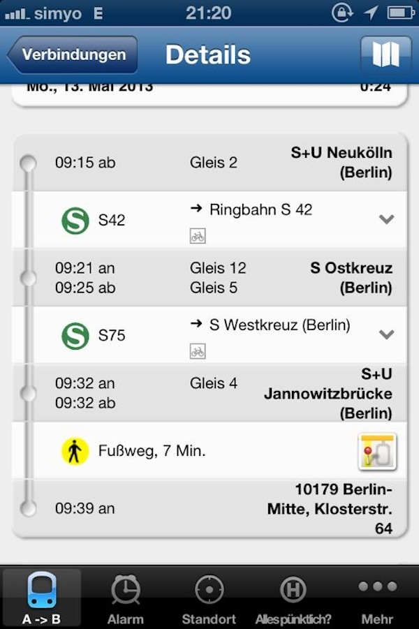 „With a little help from my friends“: Trains do not wait (and were usually really punctual). My friend Sophie sends me a screenshot of the local Berlin tramway connections, making sure I do not miss my train for Hamburg. Thank you dear!