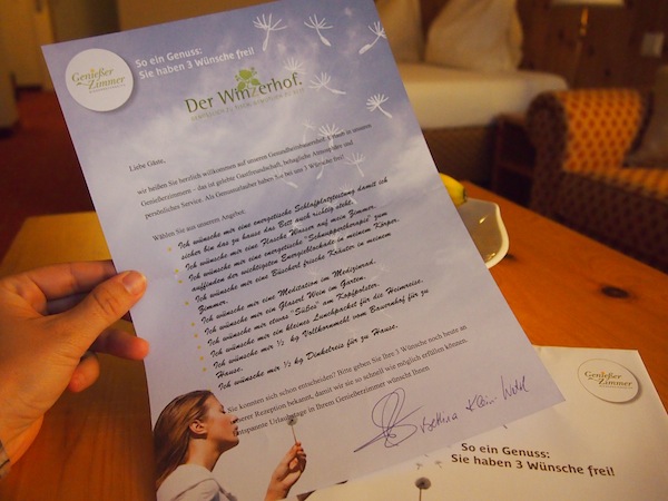 Later on, I tear open my envelope detailing my three wishes at the Geniesserzimmer of Lower Austria …