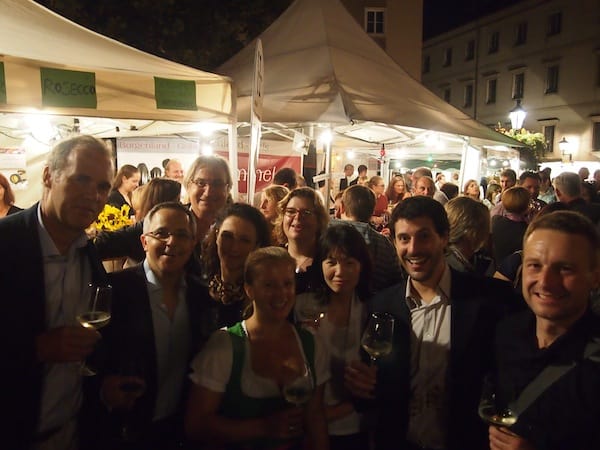 Clearly we are "listening & learning the language of the other": Team of international OECD conference participans gathering at the local Linz Wine Fest! 