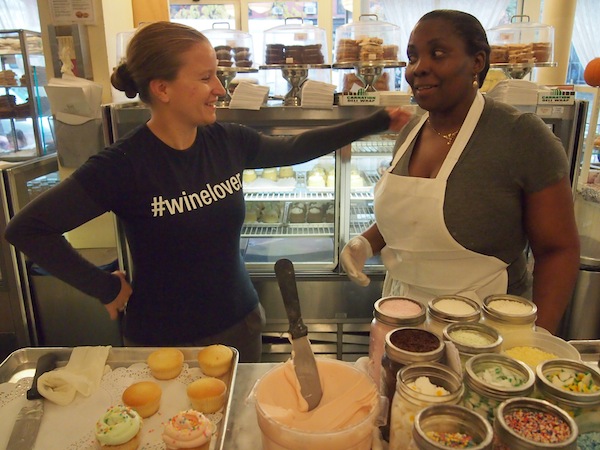 Love it: Local lady Leona teaching me how to ice my very own cupcake here at Magnolia Bakery in New York City!