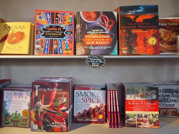Upon entering, I am greeted by the (very colourful) wealth of cookbooks and recipes about New Mexican cuisine ...