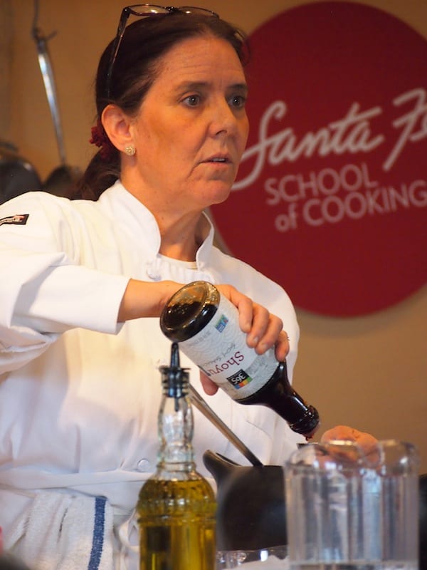 "When you love what you do, it shows": Lois Ellen Frank focused on preparing great New Mexican food & patiently answering questions from the audience.