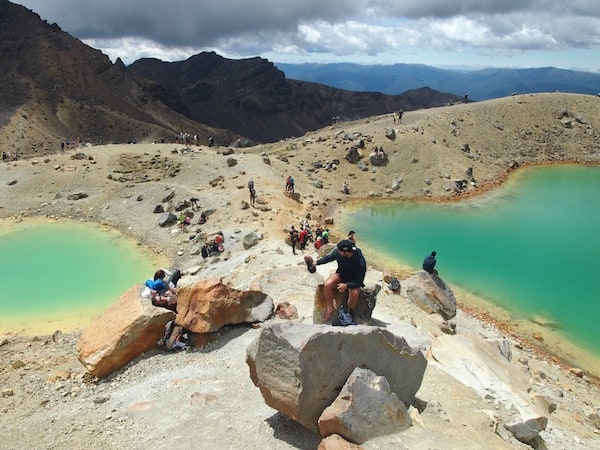 The Emerald Lakes, so-called for their stunning natural appearance, are a popular lunch spot on this eight-hour day walk.