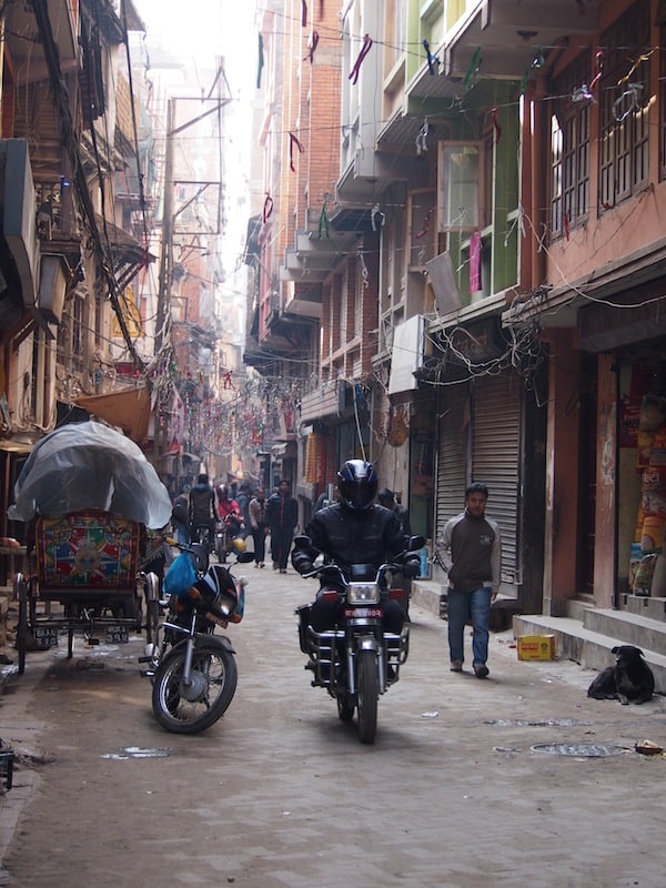 Morning walk means circumnavigating anything coming your way in the narrow streets of Kathmandu old town ...