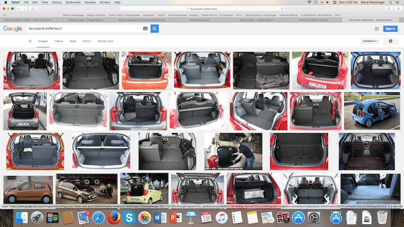 Was sich definitiv lohnt (Tipp meines Bruders!) ist die Google Bildersuche zur Größe des Kofferraums des Autos vor Abschluss der Buchung. Damit vermeidet Ihr unliebsame Überraschungen beim Verstauen von Gepäck!
