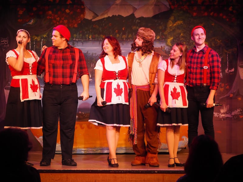 ... where this team wins my heart and respect, doubling as waiters, stand-up comedians, professional singers, dancers & performers on various occasions throughout the three-hour dinner & theatre performance on all things Canada: "Oh Canada, Eh"!