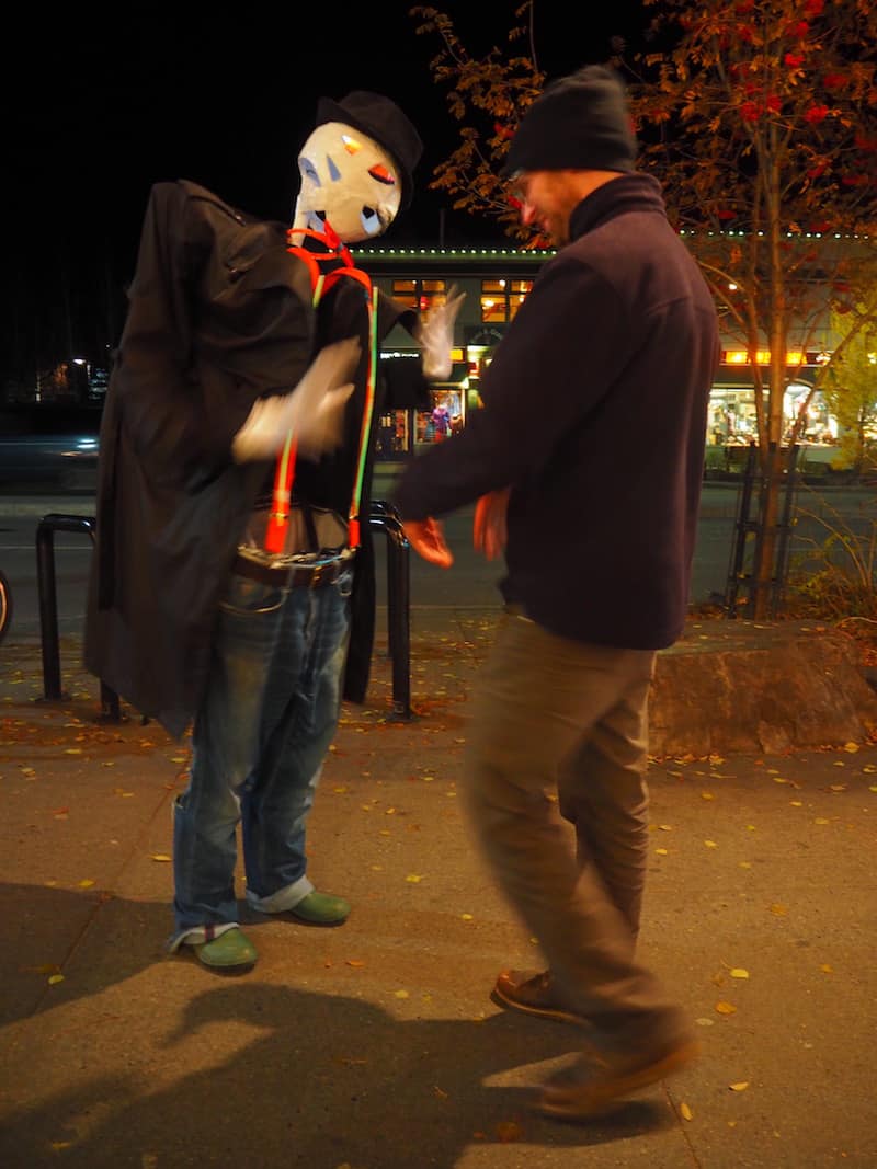 A little later, we find Noah & Adam "dancing in the streets" to the creative (flash mob!) spirit of Halloween in Banff ...