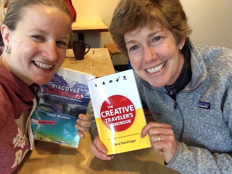 ... and more of those happy smiles: Being back in #myBanff has travel writer friend Leigh McAdam and me meet following our one & only previous meet-up during The Social Travel Summit in Leipzig years ago, finally exchanging both our books we have written and published in the meantime ...