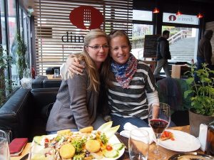 Laurie and I, enjoying a great catch-up over good food near the city of Luxemburg.