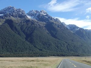 Blick auf die atemberaubenden Landschaften in Fjordland im Südwesten von Neuseelands Südinsel: Diese Landschaft auf dem Weg zum Milford Sound gehört zu meinen absoluten Lieblingslandschaften weltweit. Ich kann es nicht erklären, aber ich LIEBE diesen Ort. :D