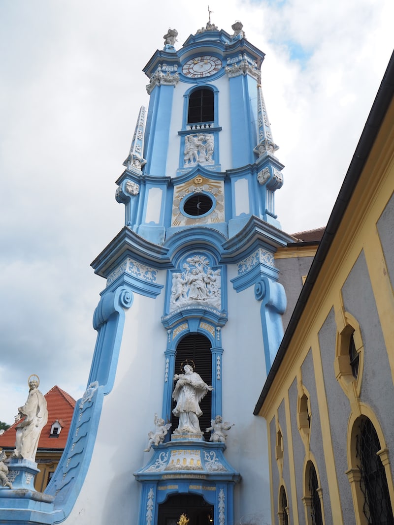 Schließlich: Blick auf den berühmten Kirchturm des Stift Dürnstein, welcher so nah nur im Rahmen einer Führung zugänglich ist.
