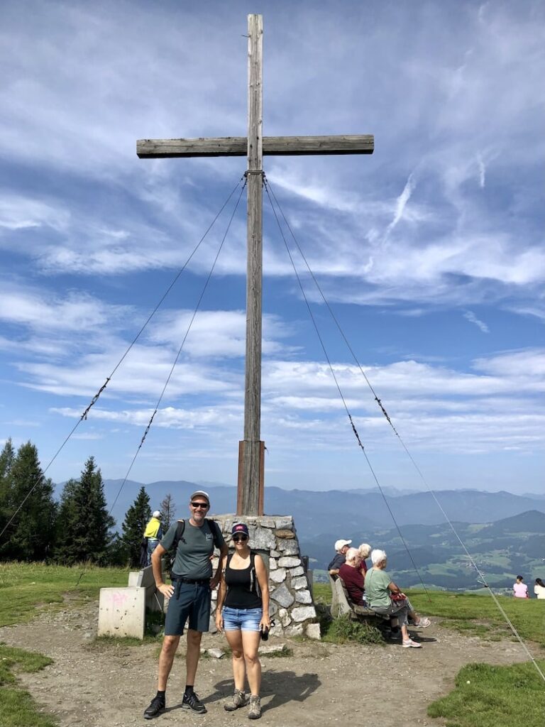Summit victory: Heinz and I on the west summit of Graz's local mountain, Schöckl, with a fantastic view of the rest of Styria.