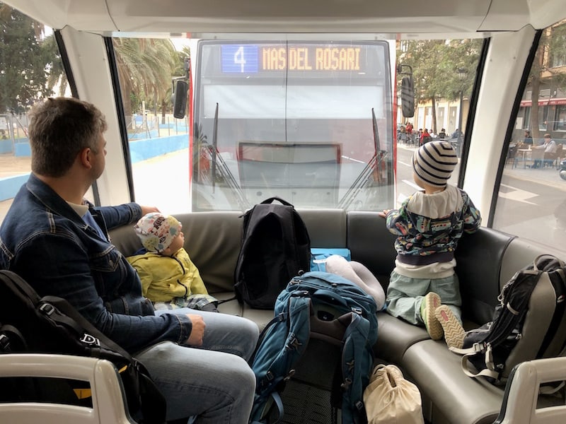 Our favourite tram in Valencia is number 4, and it goes all the way to the sea! And offers plenty of space in this compartment.