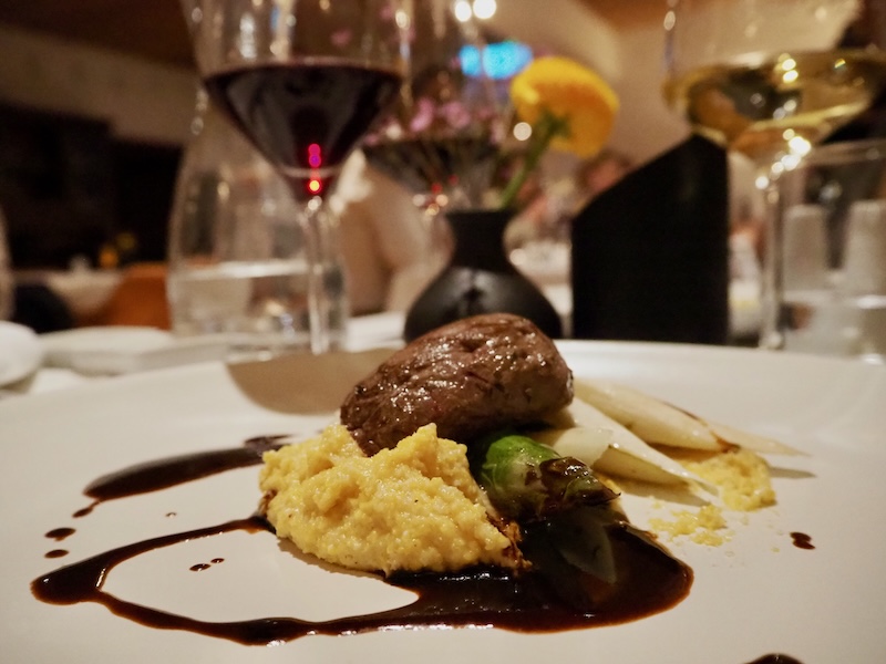 Venison with polenta and asparagus served at the Kaiser's Hof in Strass.