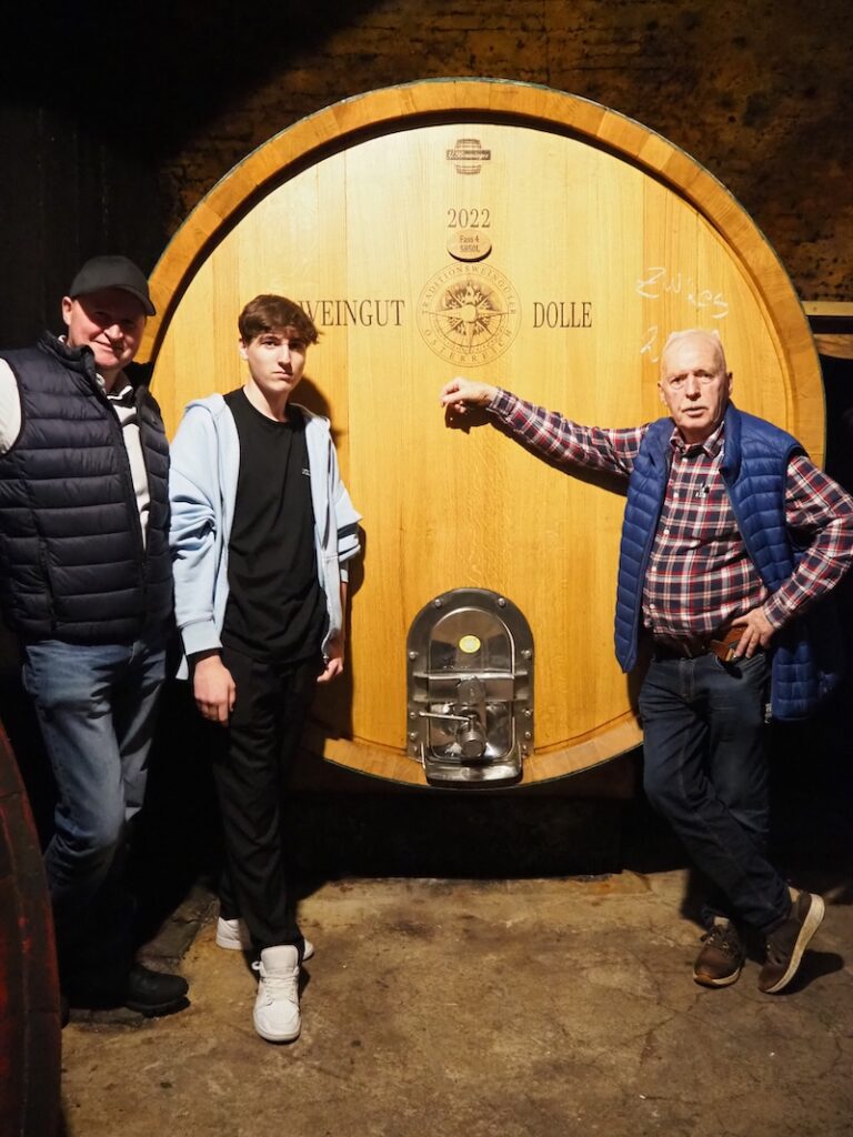 Family as a team: winemaker Peter Dolle (far right) with son-in-law Tarek and grandson Dominik.