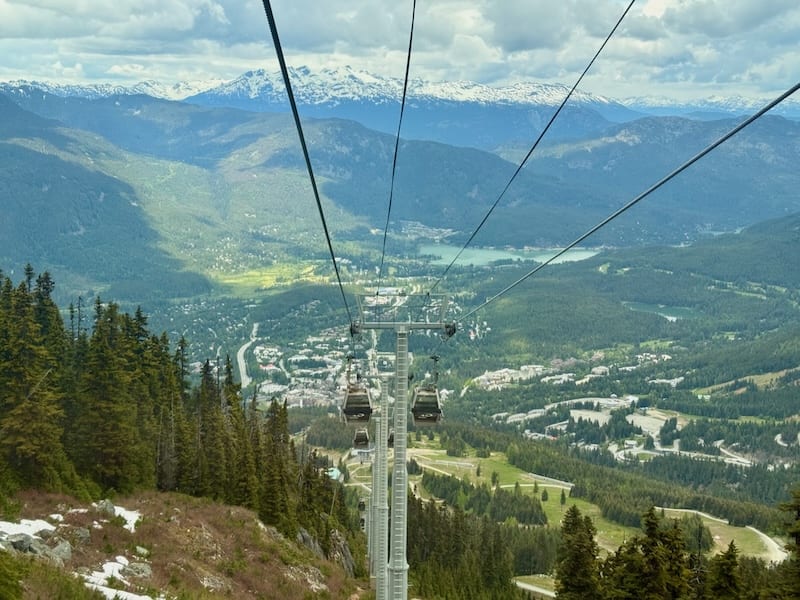 View of Whistler from lofty heights. In recent years, mountain biking and downhill biking have become increasingly popular in summer.