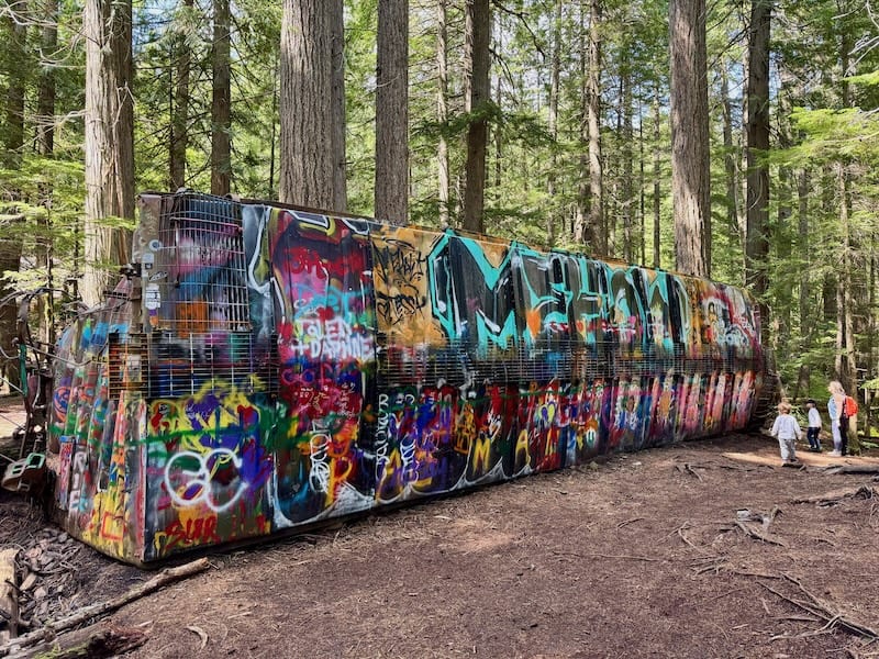 What lies hidden in the woods here: About ten years ago, artists began painting the scrapped carriages of a train that derailed decades ago in bright colours. Whether intentional or not, they have triggered a continuous stream of visitors to the former accident site!