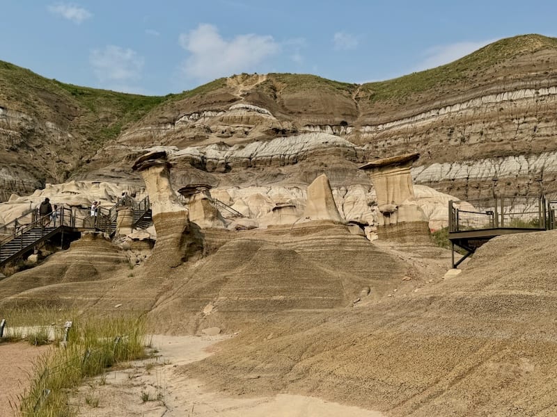 We are staying in our motorhome here at Dino RV Park, where the region's motto continues. A little further out, we visit the hoodoos sedimentary landscapes around Drumheller, where fossils are still being found today.