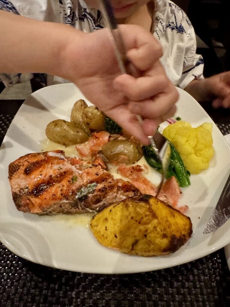 Fine dining in Revelstoke: To celebrate my parents' 44th wedding anniversary, we enjoy a delicious sockeye salmon dinner at the Regent Hotel restaurant.